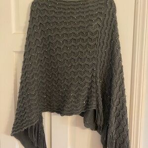 Gray Cable Knit Poncho Sweater